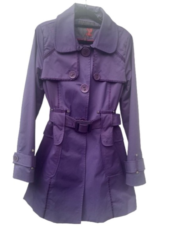 2XPOSE Jackets & Blazers - 2XPOSE Purple Belted Trench Coat Jacket Medium Statement Buttons Mid-Length